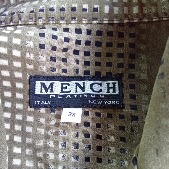 Men's 3X Mench Platinum Gold Green Brown Casual Button Down Shirt - Picture 2 of 4